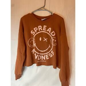 Smiley World Large Cropped Brown SPREAD KINDNESS Sweatshirt GUC